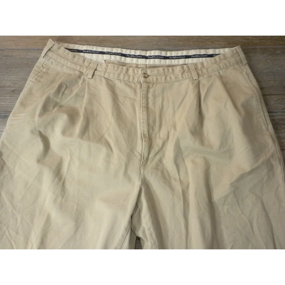 Polo Ralph Lauren Pants Mens 42x30 Beige Hammond Chino Pleated Twill Vintage USA